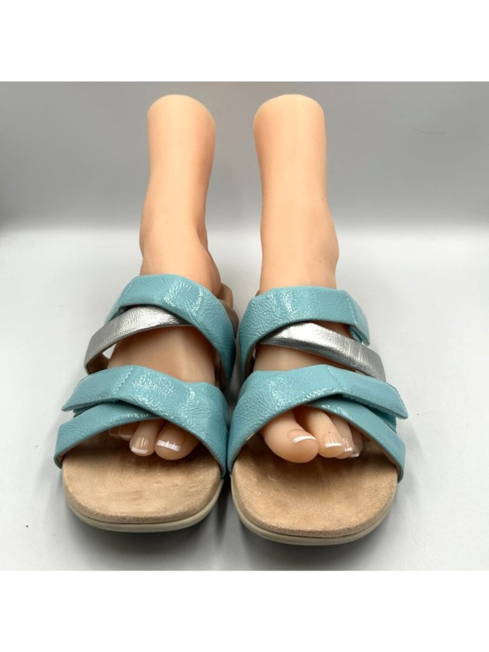 Vionic Women's Silver Blue Leather Hadlie Orthotic Slide Sandals Size 10 3525 - Picture 13 of 16
